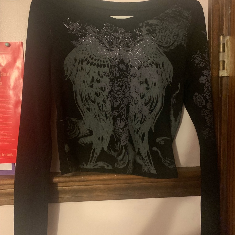 Black Graphic Long Sleeve Top